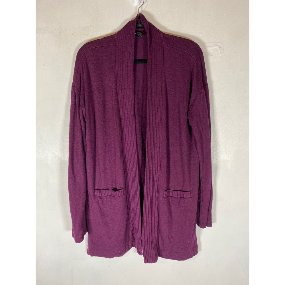 Banana Republic Purple Open Front Cardigan Shawl Collar Pockets Quiet Luxury‎ S